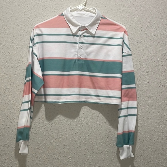 SHEIN Collared Long Sleeve Crop Top - Picture 1 of 2